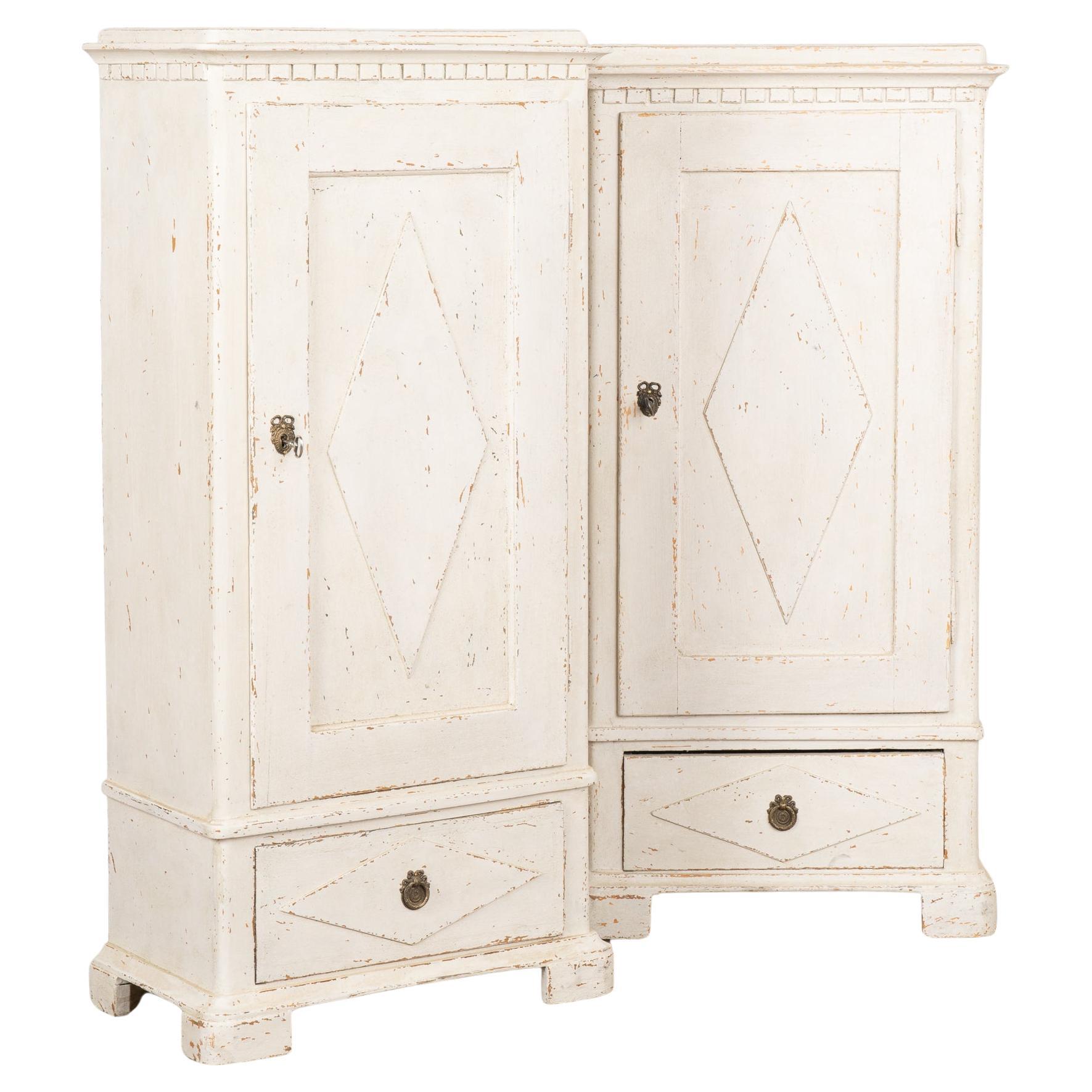 Pair of White Painted Column Cabinets, Sweden circa 1880 For Sale