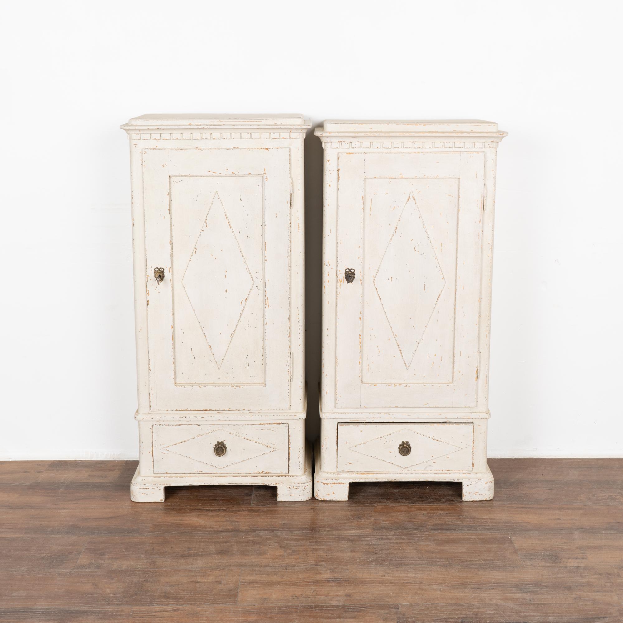 Swedish Pair of White Painted Column Cabinets, Sweden circa 1880 For Sale