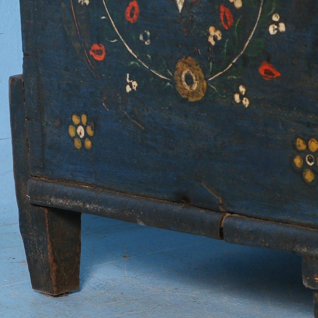 Antique Original Blue Painted Trunk from Romania, Dated 1883 In Good Condition In Round Top, TX