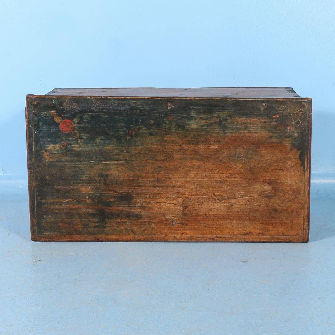 Antique Original Blue Painted Trunk from Romania, Dated 1883 1