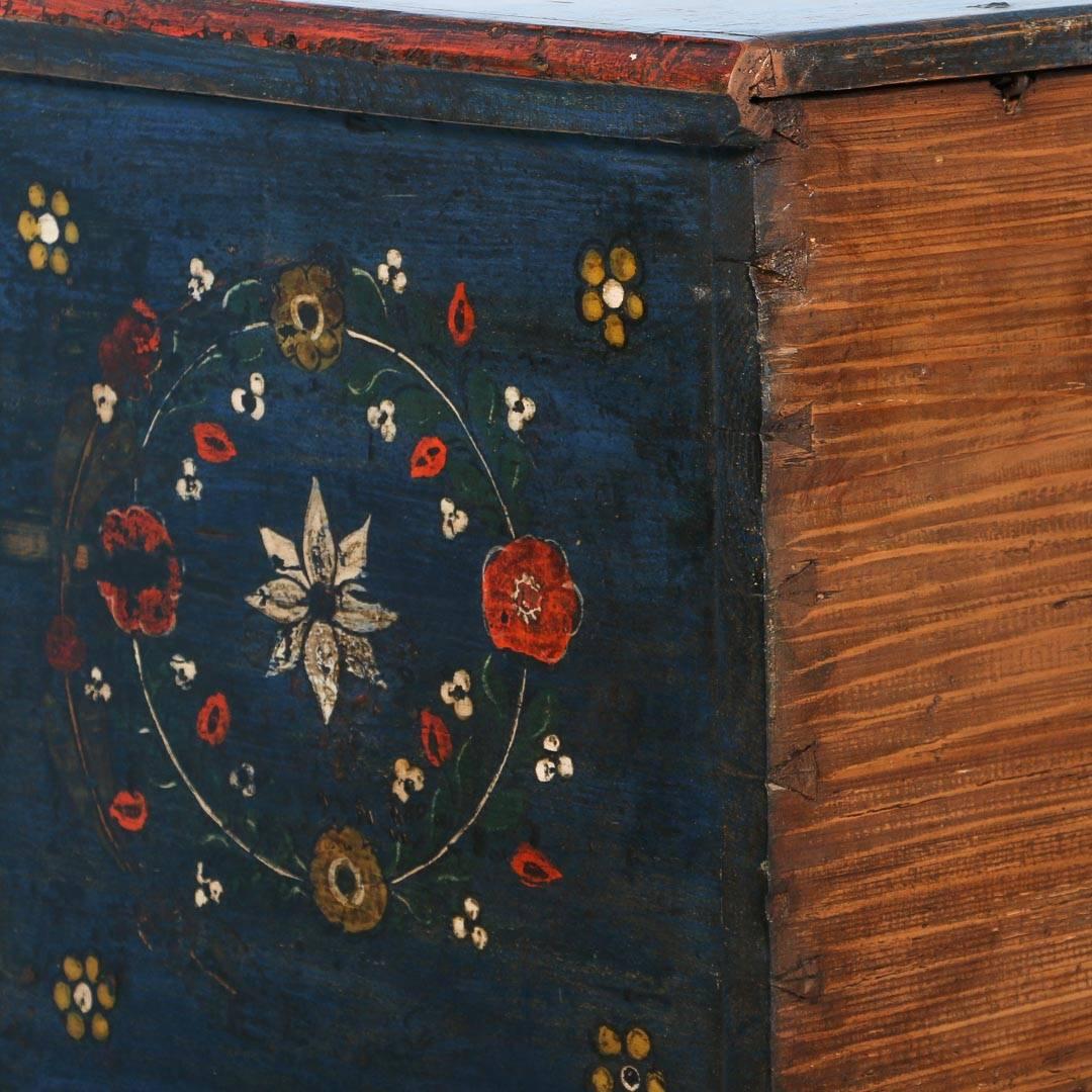 19th Century Antique Original Blue Painted Trunk from Romania, Dated 1883