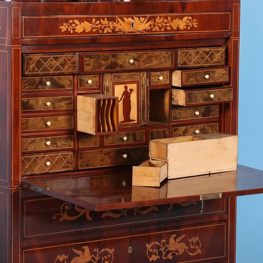 Antique Mahogany Empire Secretary with Extraordinary Inlay, circa 1810-1820 In Excellent Condition For Sale In Round Top, TX