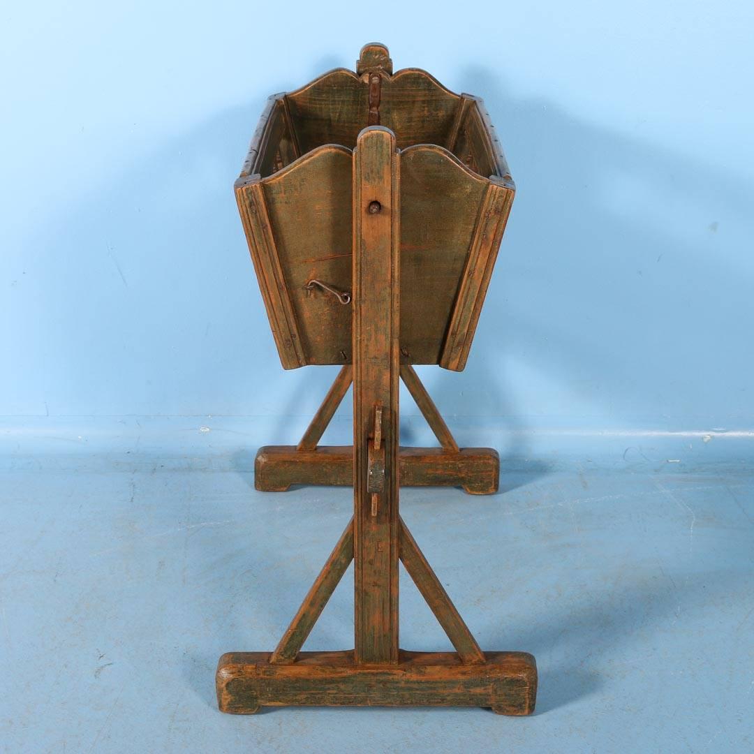 Country Antique Cradle with Original Green Paint, Dated 1893