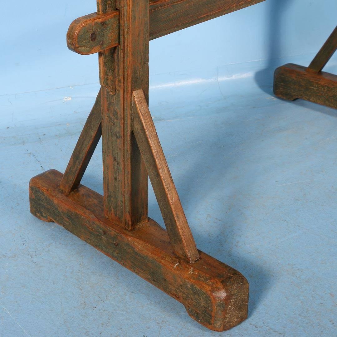 Hand-Painted Antique Cradle with Original Green Paint, Dated 1893