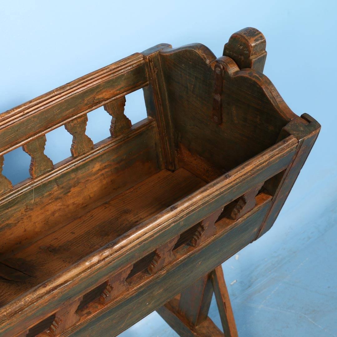 19th Century Antique Cradle with Original Green Paint, Dated 1893