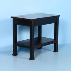 Country Pine Side Table with Shelf, Painted Black, circa 1880