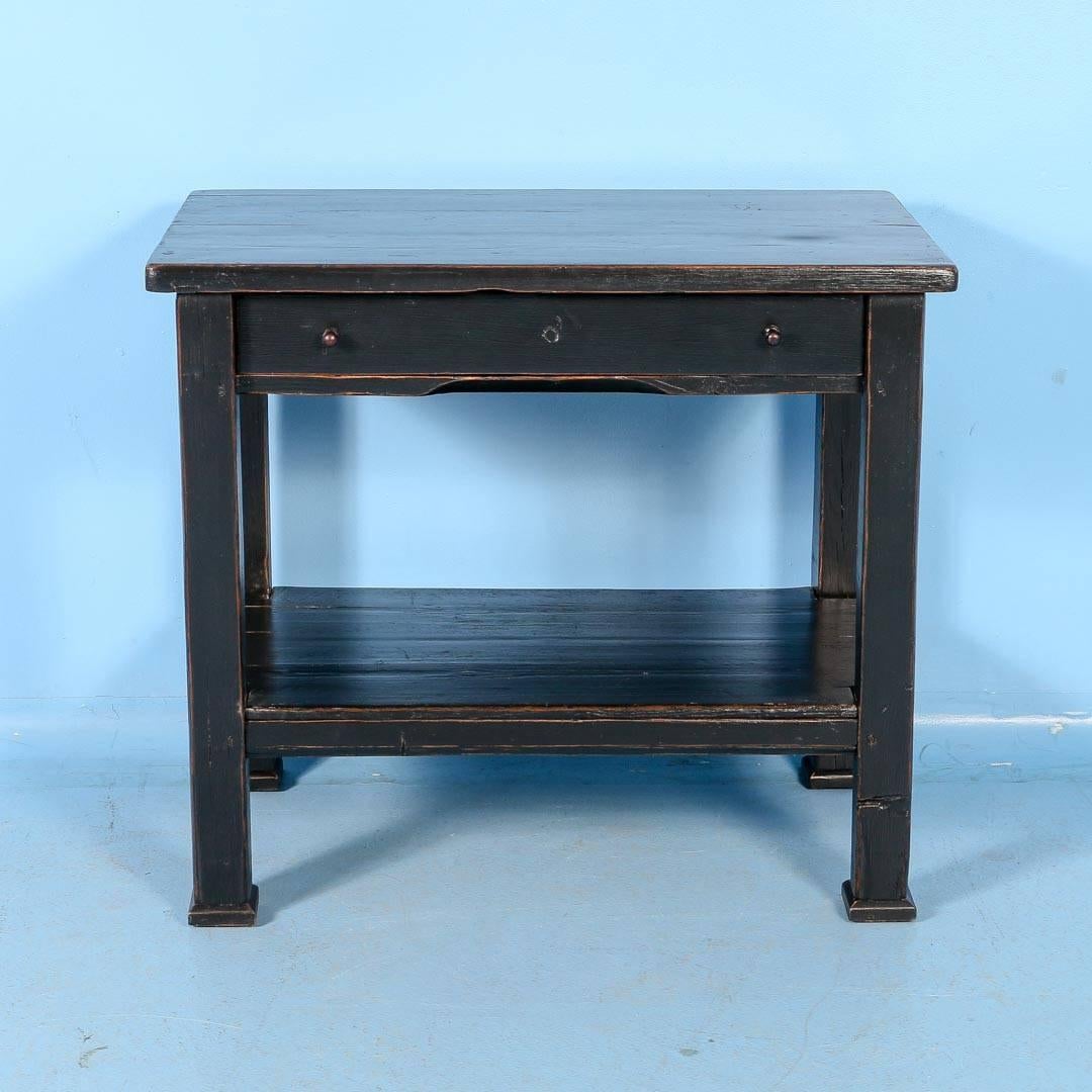 Country Pine Side Table with Shelf, Painted Black, circa 1880 In Excellent Condition In Round Top, TX