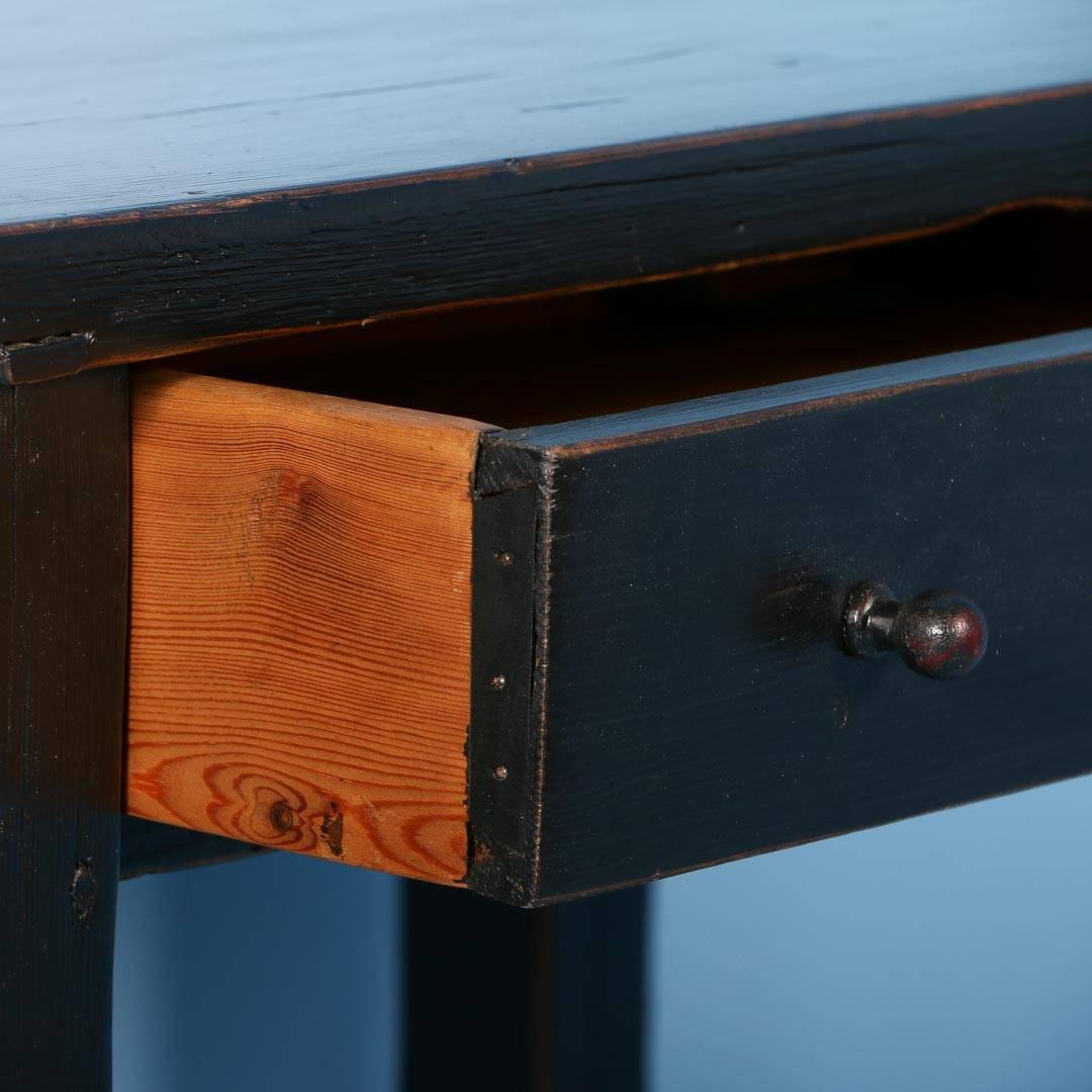 19th Century Country Pine Side Table with Shelf, Painted Black, circa 1880