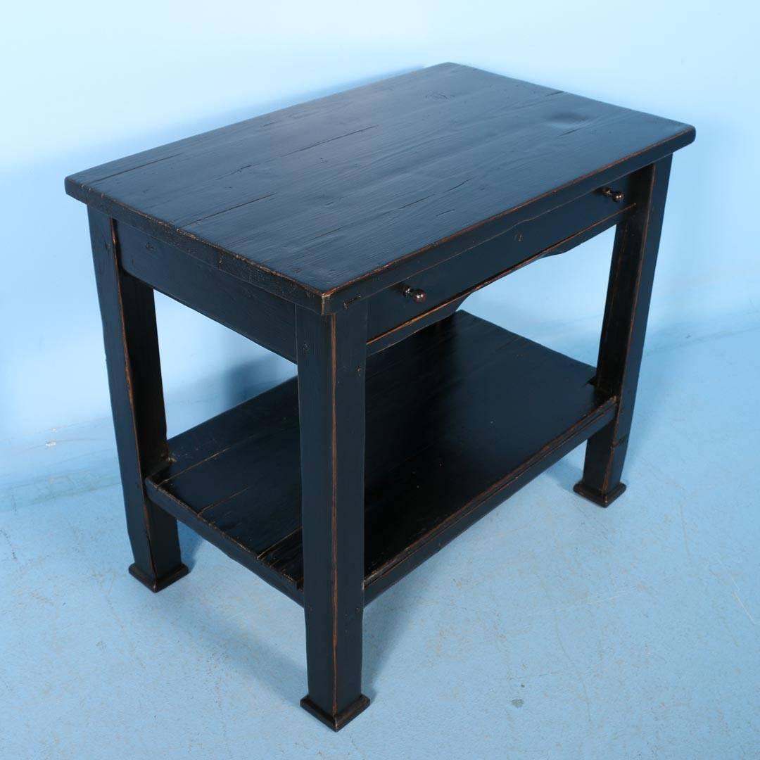 Country Pine Side Table with Shelf, Painted Black, circa 1880 2