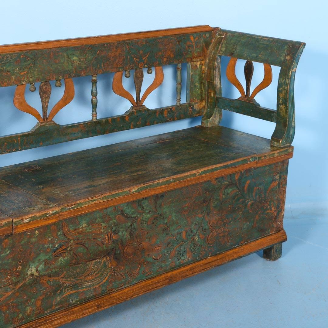 Antique Original Painted Long Green Storage Bench, circa 1860 In Good Condition In Round Top, TX