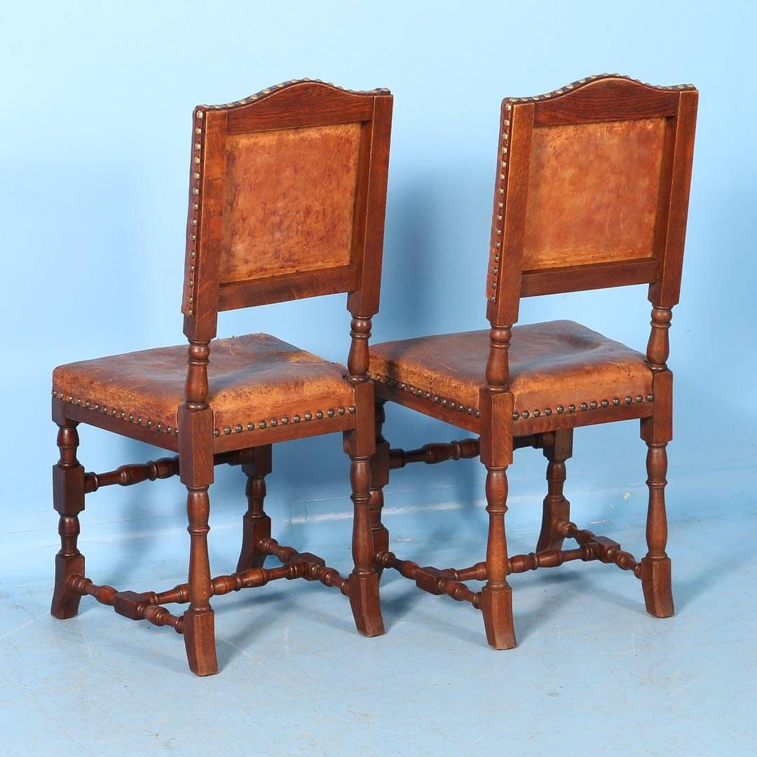19th Century Set of Ten Oak Dining Chairs with Leather Seats and Back, Denmark, circa 1890