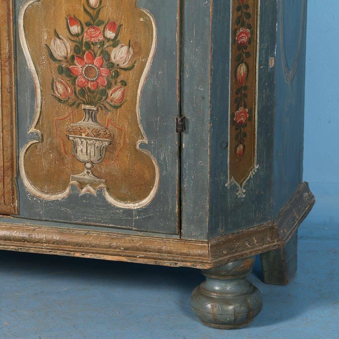 Antique Armoire from Hungary with Original Blue/Grey Paint, Dated 1809 1