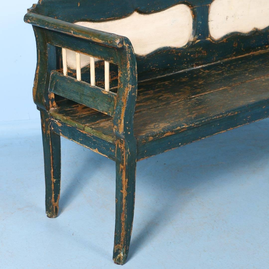 Antique Bench with Original Dark Blue Paint from Hungary, circa 1860 2