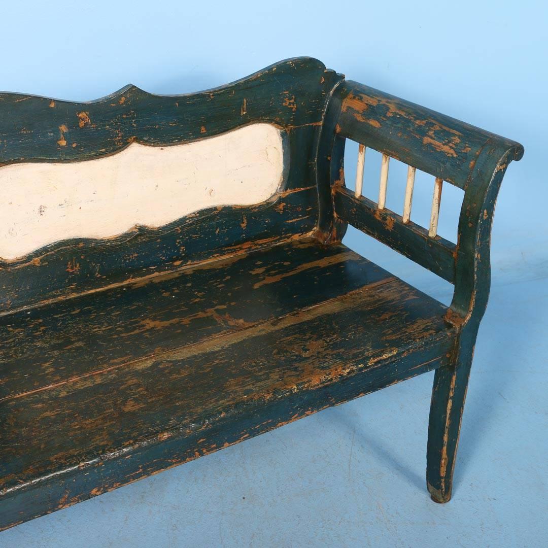 Antique Bench with Original Dark Blue Paint from Hungary, circa 1860 1