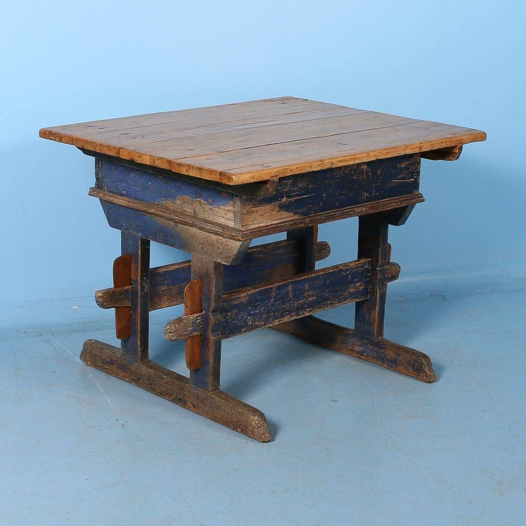 Hungarian Antique Baker's Table with Original Blue Paint, Dated 1813