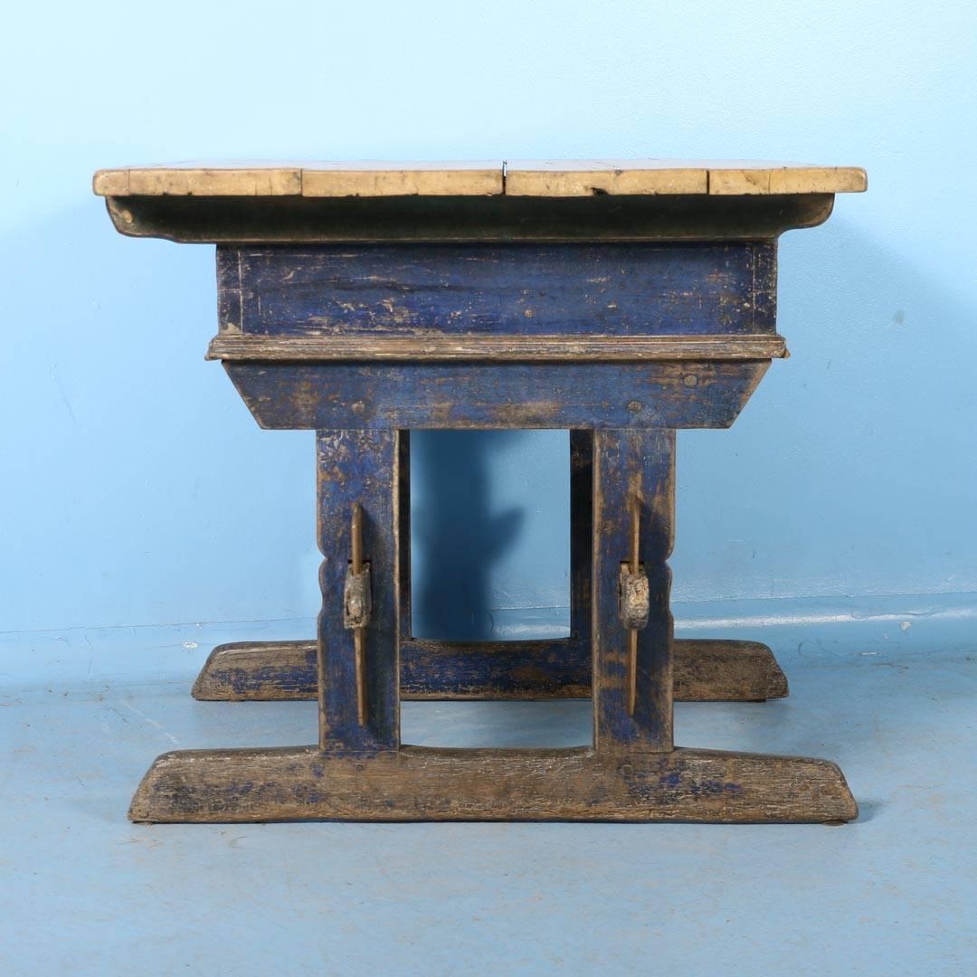Country Antique Baker's Table with Original Blue Paint, Dated 1813