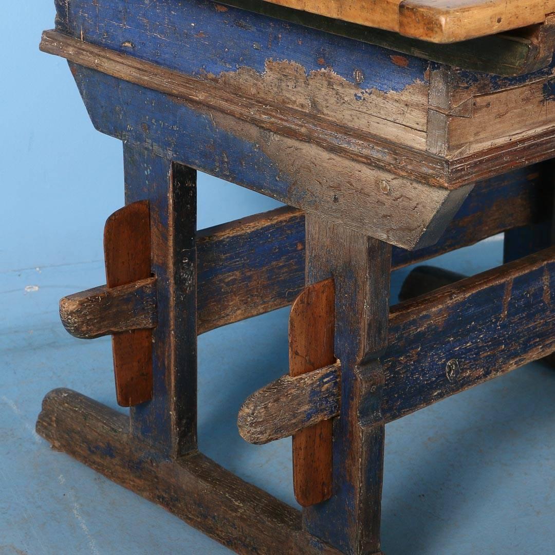 Antique Baker's Table with Original Blue Paint, Dated 1813 3