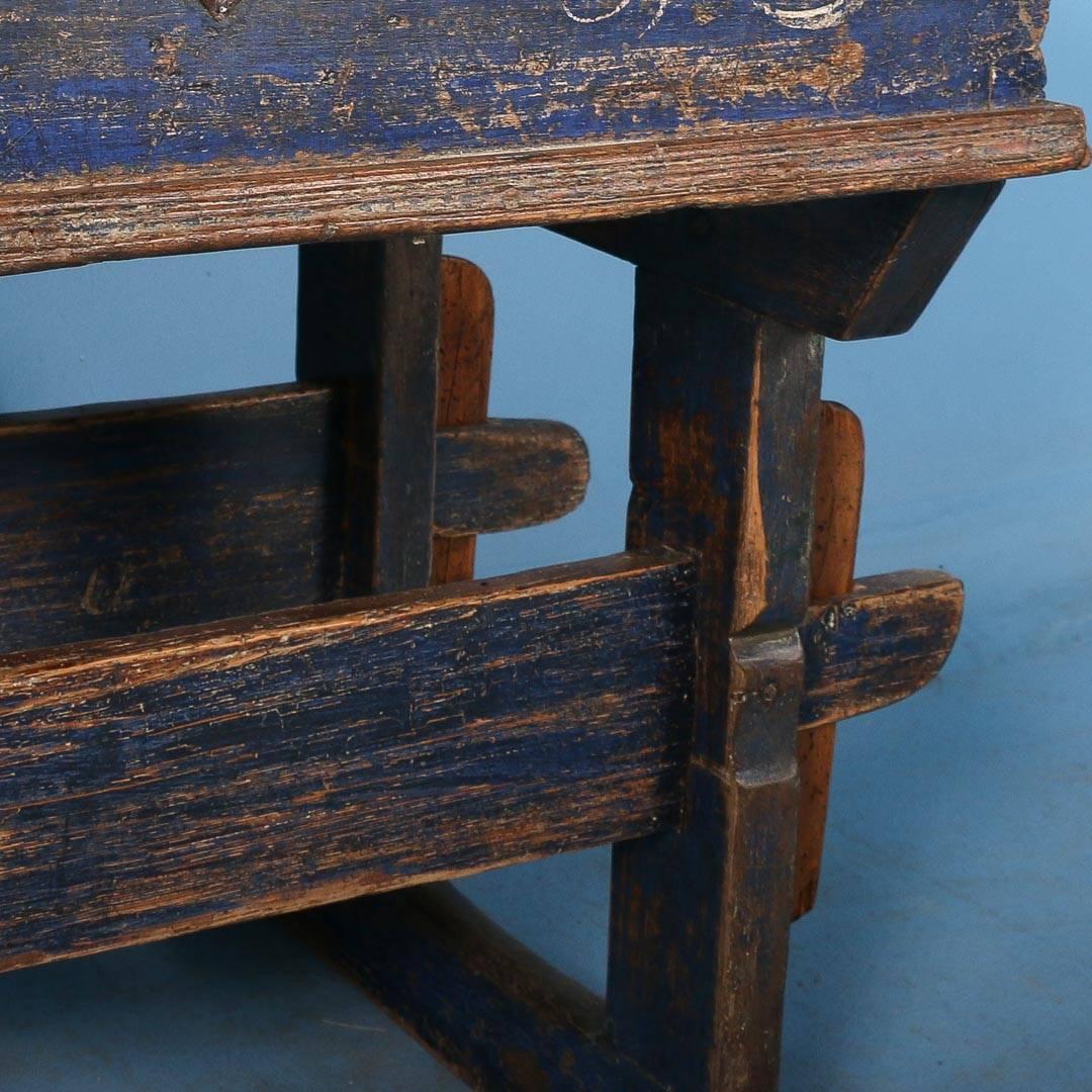 Antique Baker's Table with Original Blue Paint, Dated 1813 2