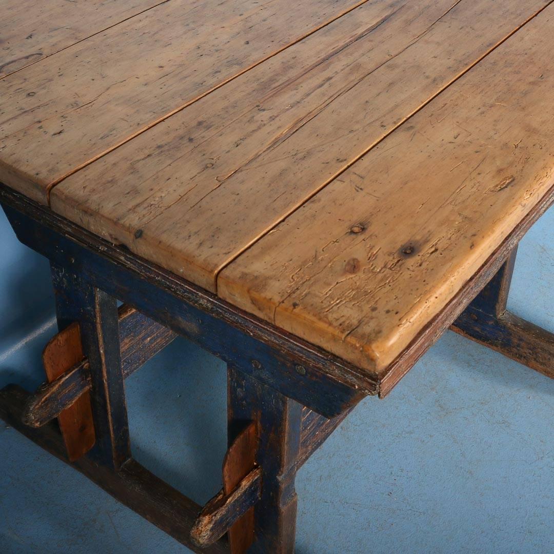 Antique Baker's Table with Original Blue Paint, Dated 1813 4