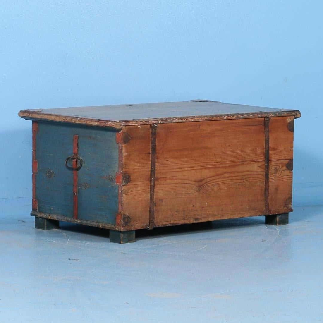 19th Century Antique Originally Painted Blue Swedish Trunk, Dated 1837