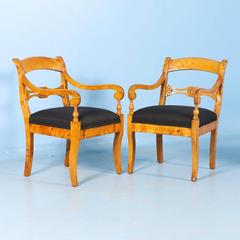 Stunning Pair of Antique Karl Johan Swedish Birch Armchairs, circa 1840