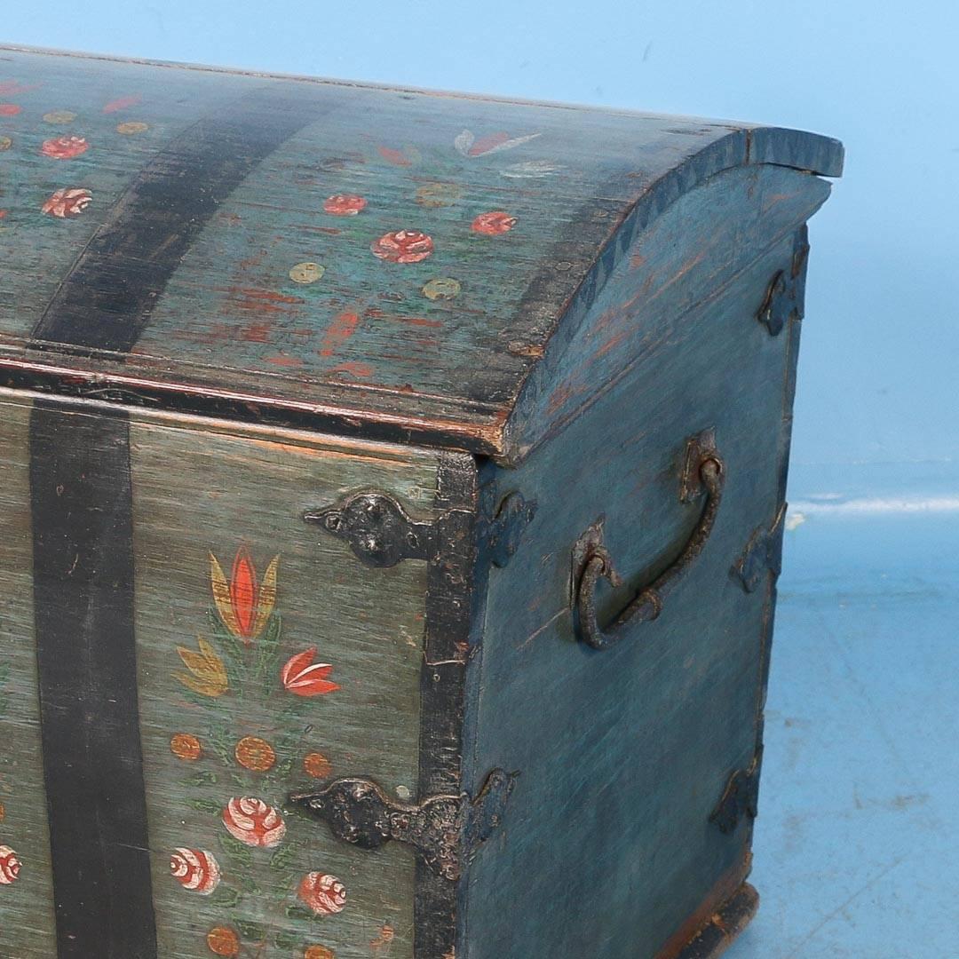 Antique Dome Top Trunk with Original Blue Paint from Sweden, Dated 1840 5