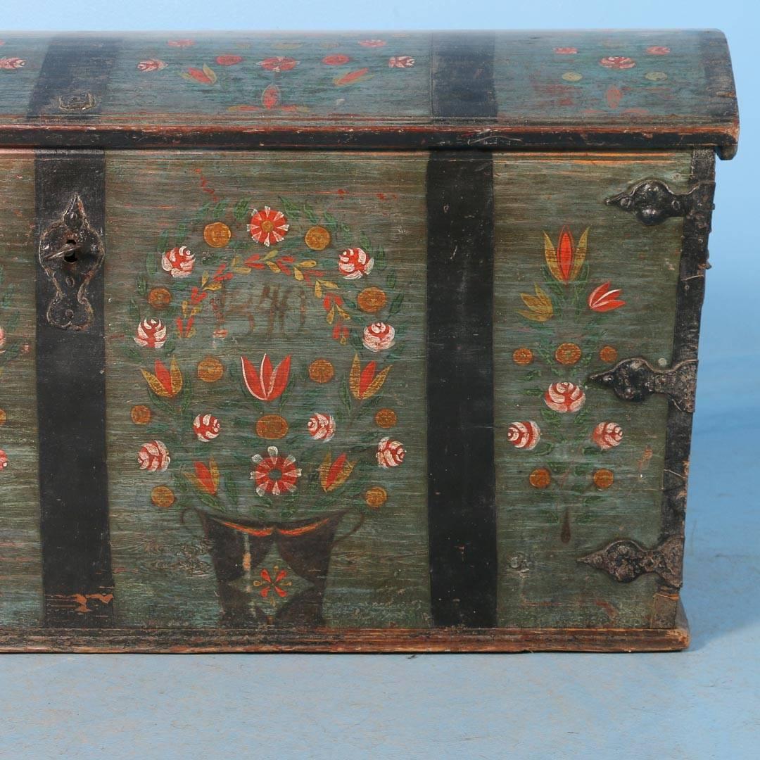 Antique Dome Top Trunk with Original Blue Paint from Sweden, Dated 1840 4