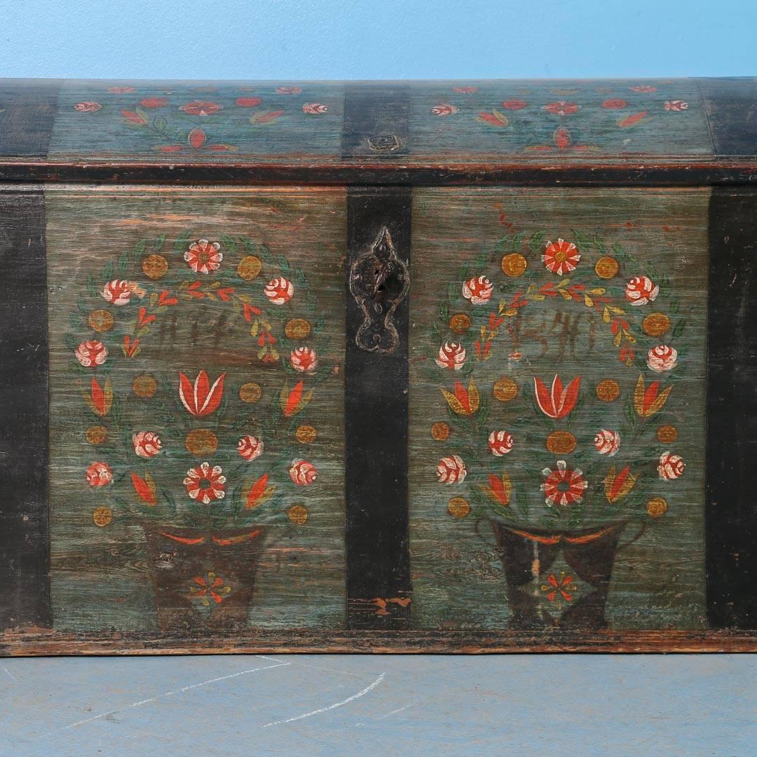 Antique Dome Top Trunk with Original Blue Paint from Sweden, Dated 1840 3