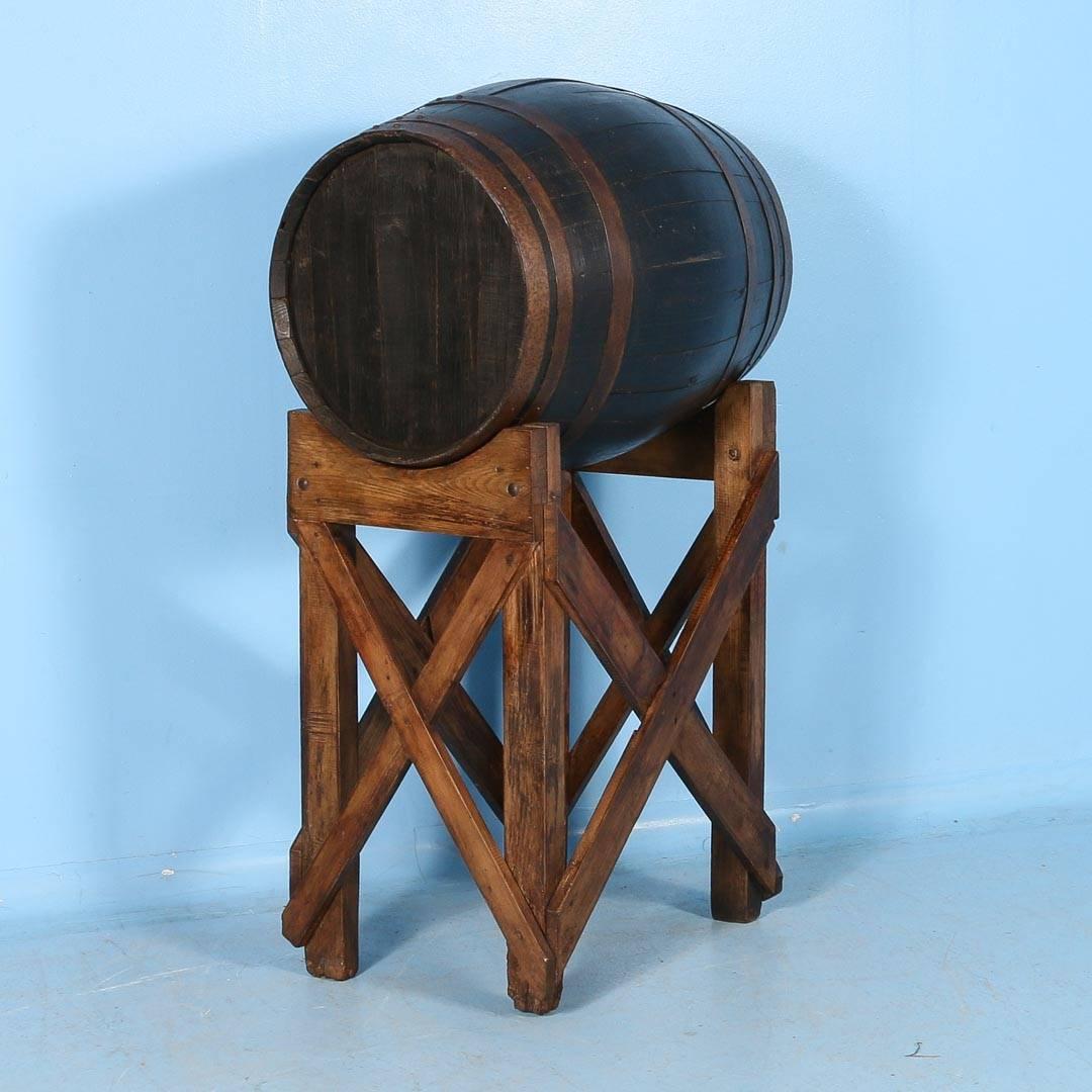 French Antique Oak Wine Barrel on Stand from France, circa 1900