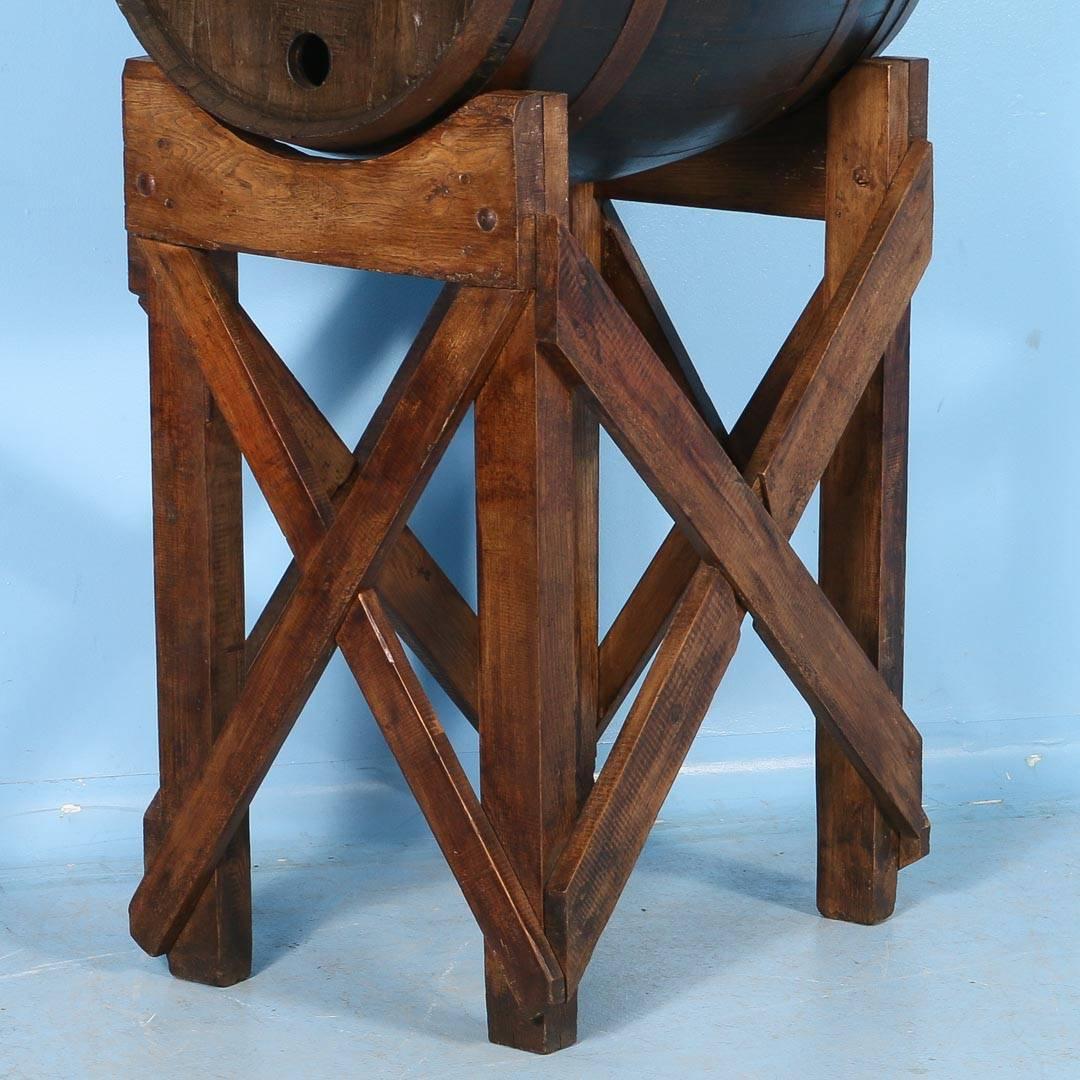 Antique Oak Wine Barrel on Stand from France, circa 1900 2
