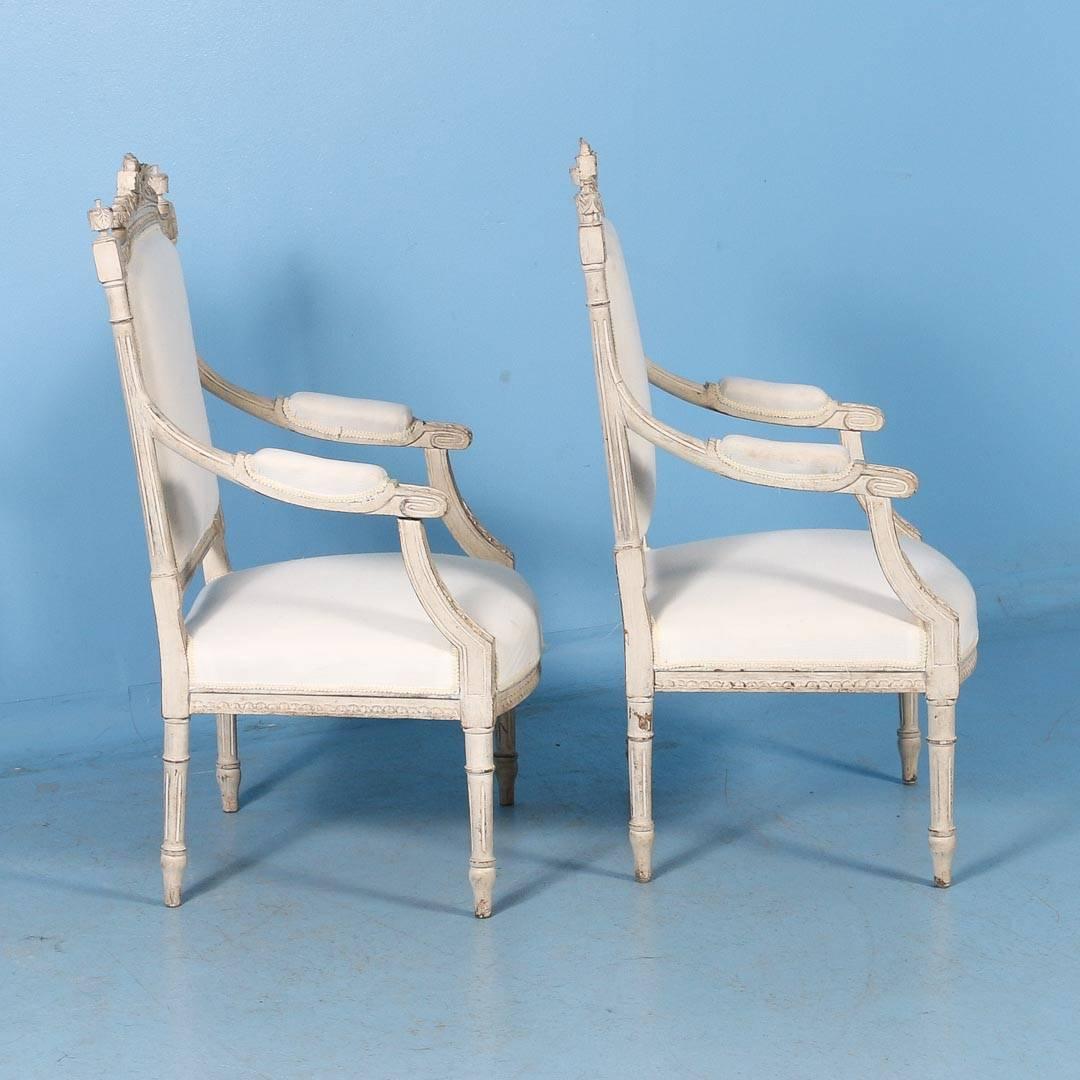 Painted Pair of White Gustavian Armchairs from Sweden, circa 1840