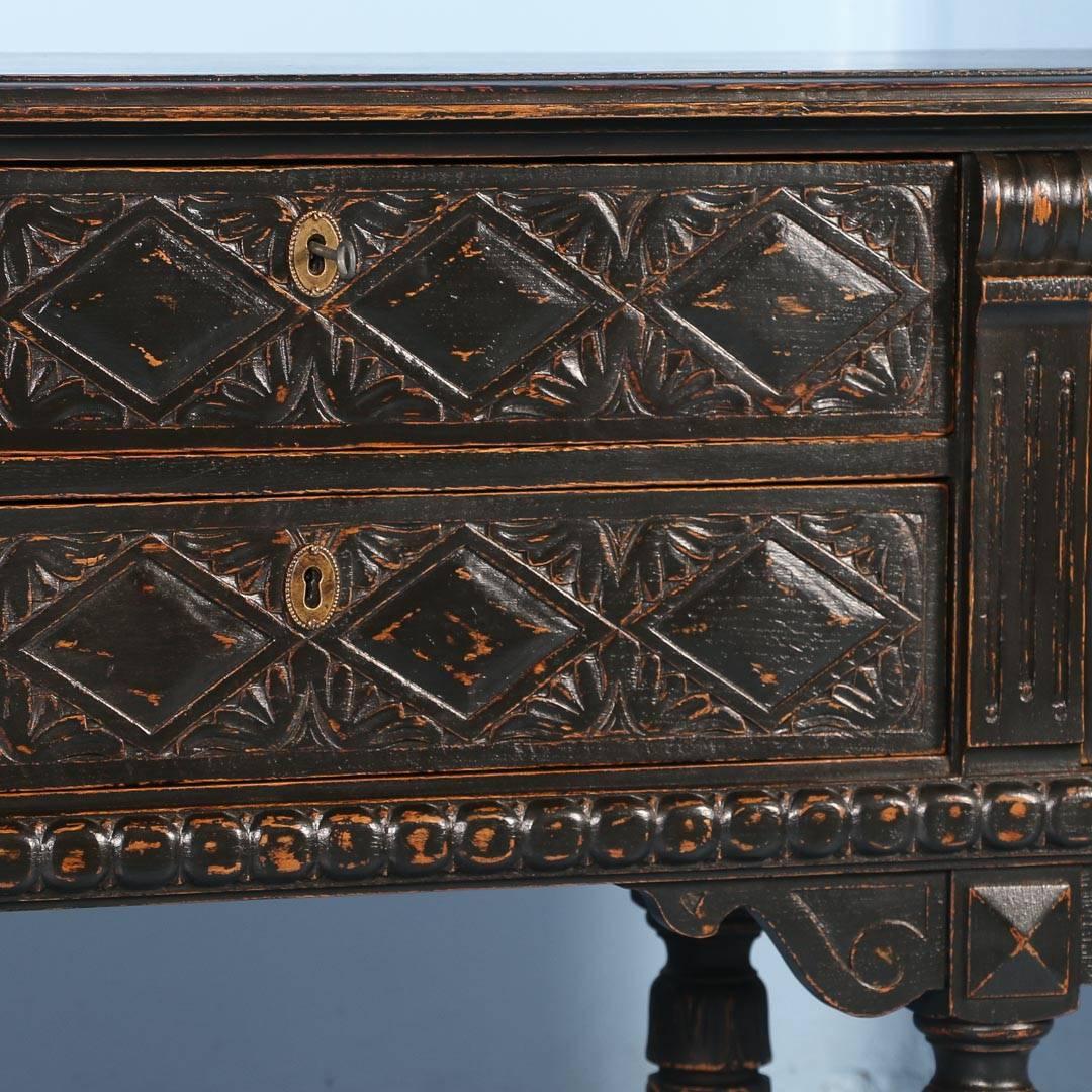 Antique English Long Carved Buffet Sideboard, Painted Black, circa 1880 1