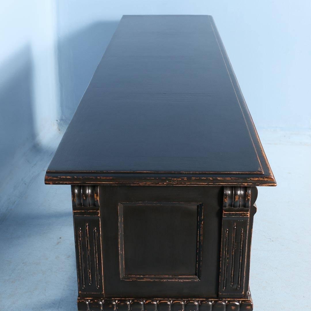 Antique English Long Carved Buffet Sideboard, Painted Black, circa 1880 3