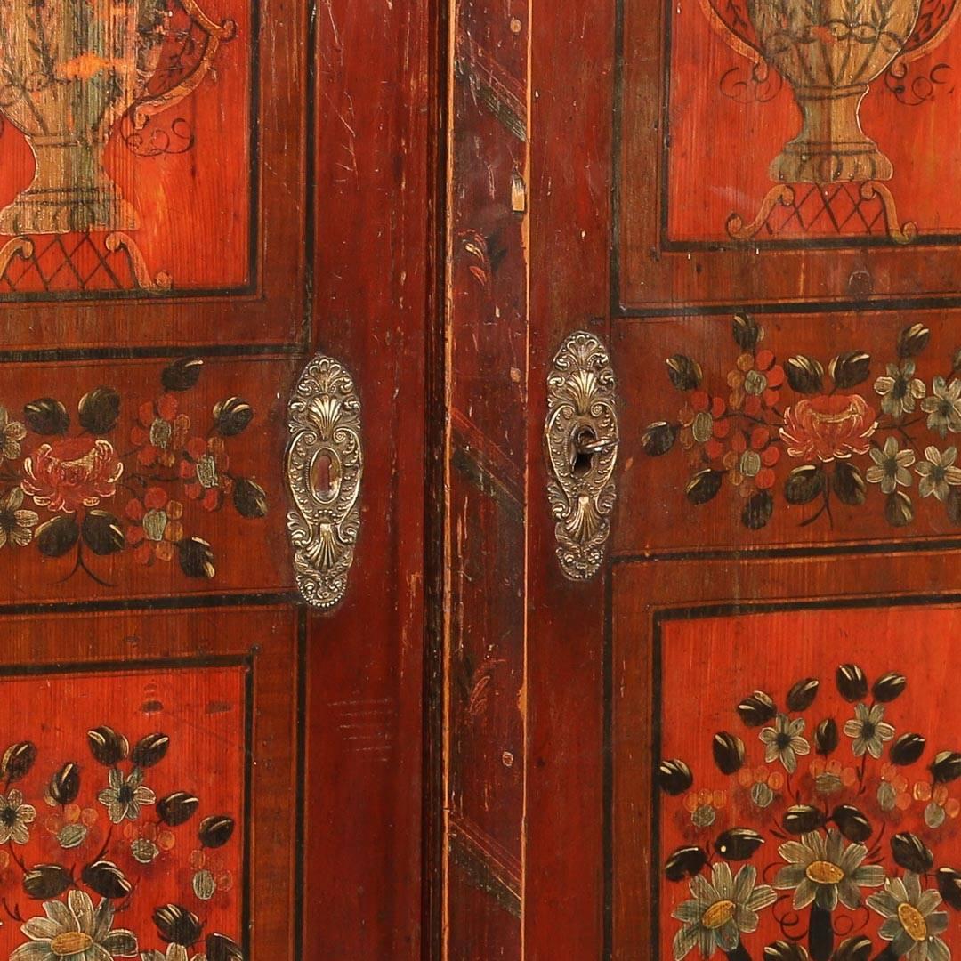 Antique Hungarian Armoire with Original Red Paint, Dated 1833 6