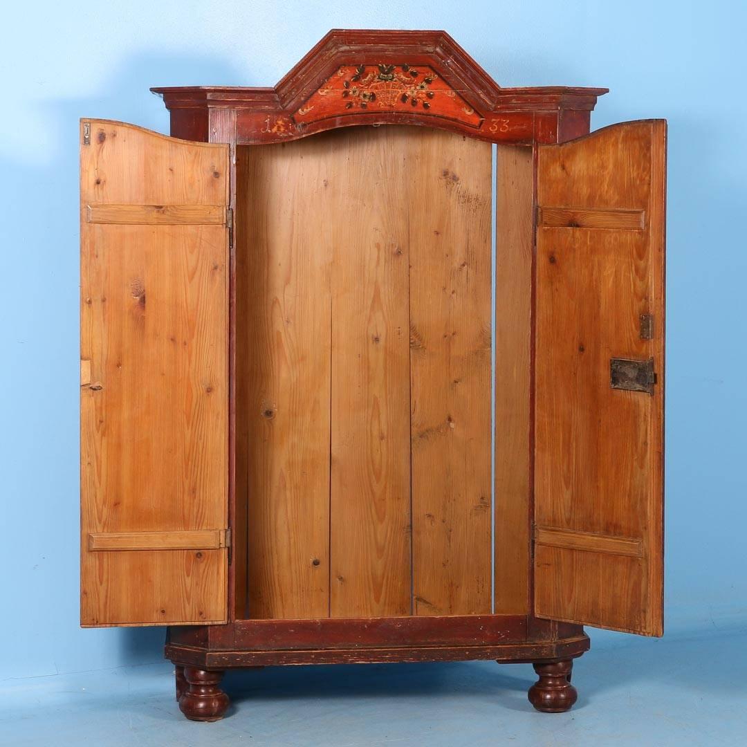 Antique Hungarian Armoire with Original Red Paint, Dated 1833 In Excellent Condition In Round Top, TX