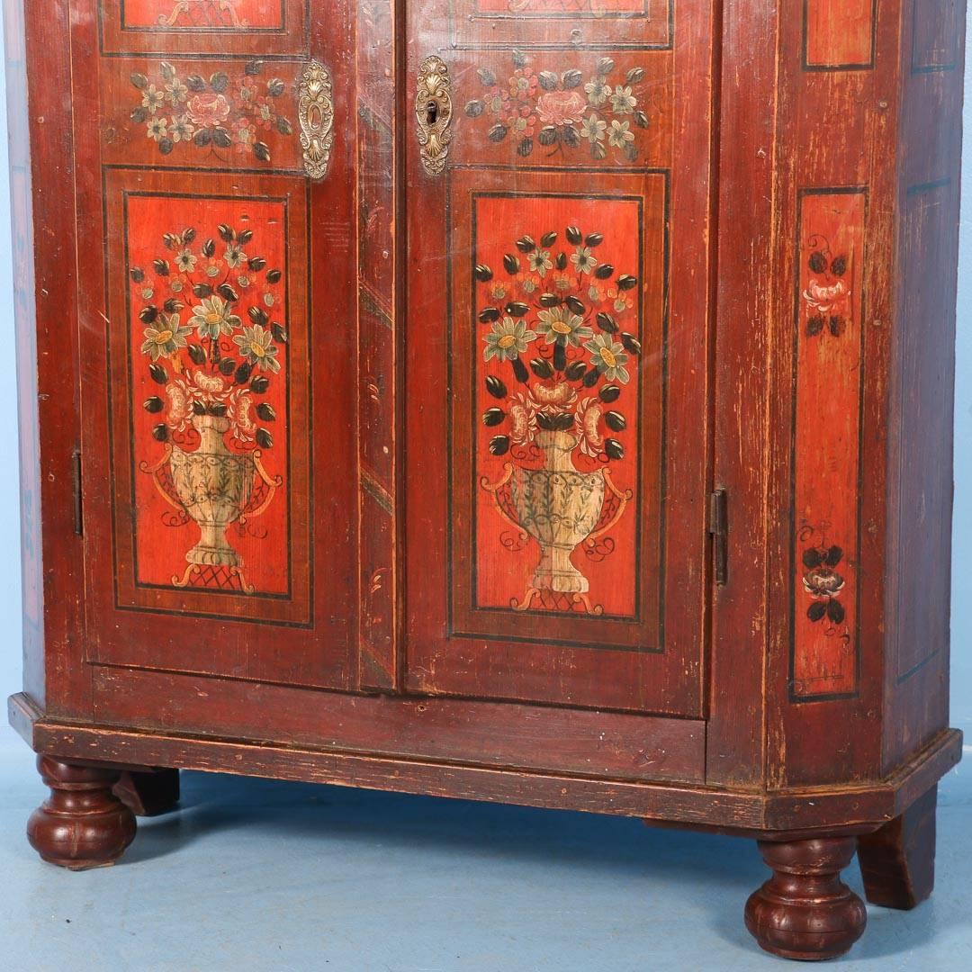 Antique Hungarian Armoire with Original Red Paint, Dated 1833 5