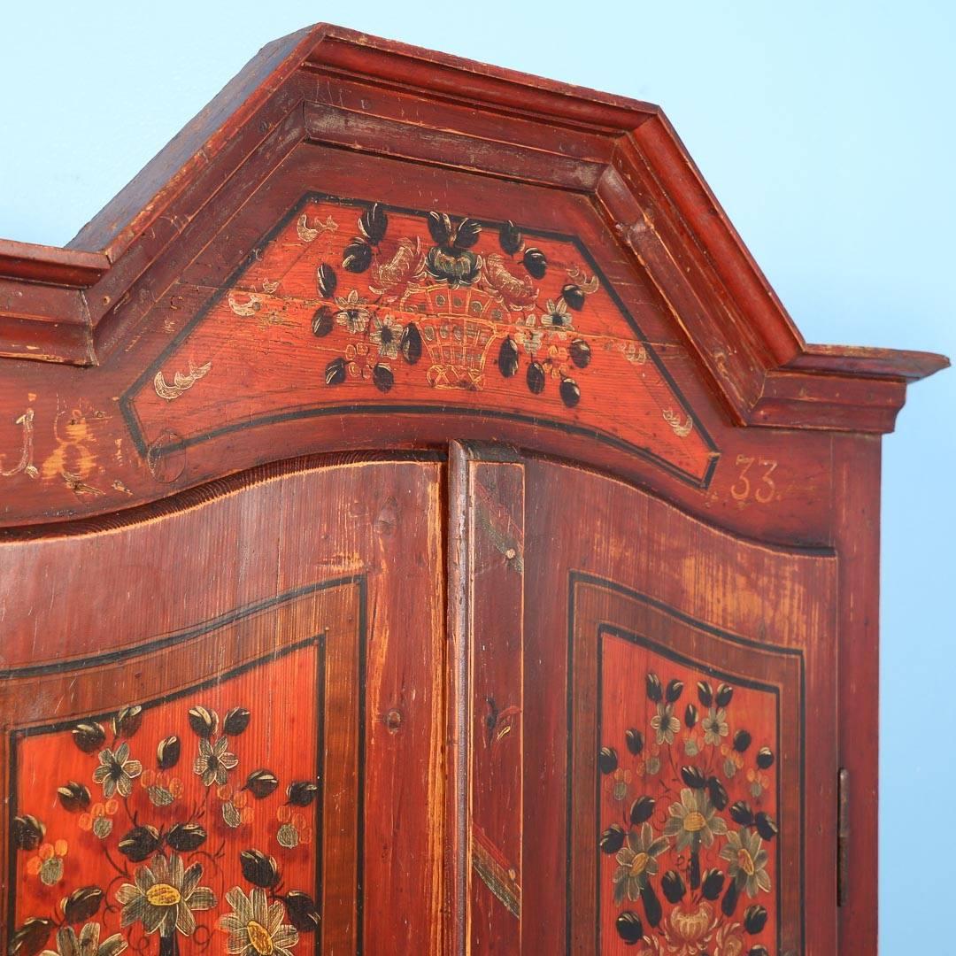 Antique Hungarian Armoire with Original Red Paint, Dated 1833 3
