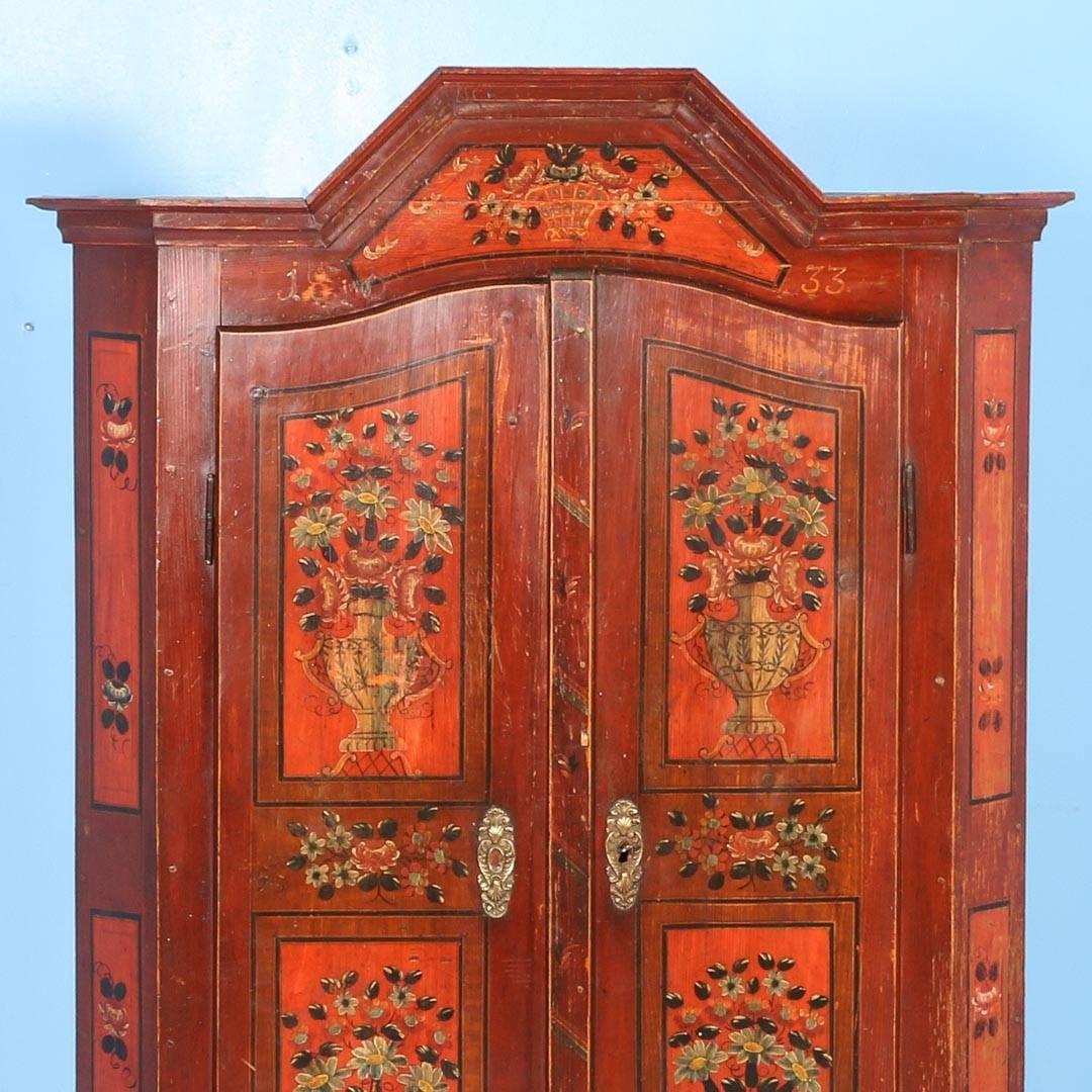 Antique Hungarian Armoire with Original Red Paint, Dated 1833 1