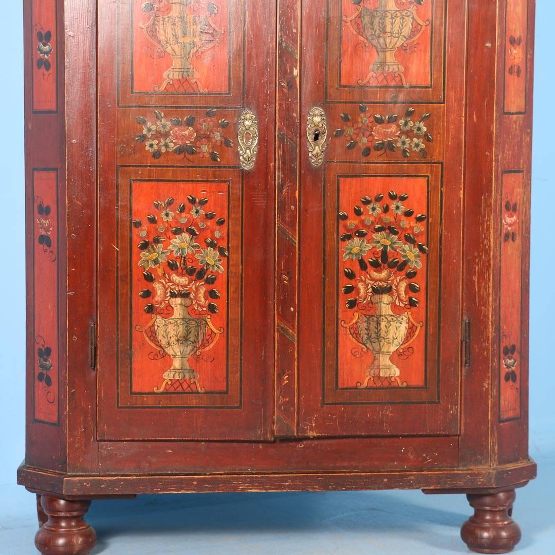 Antique Hungarian Armoire with Original Red Paint, Dated 1833 2