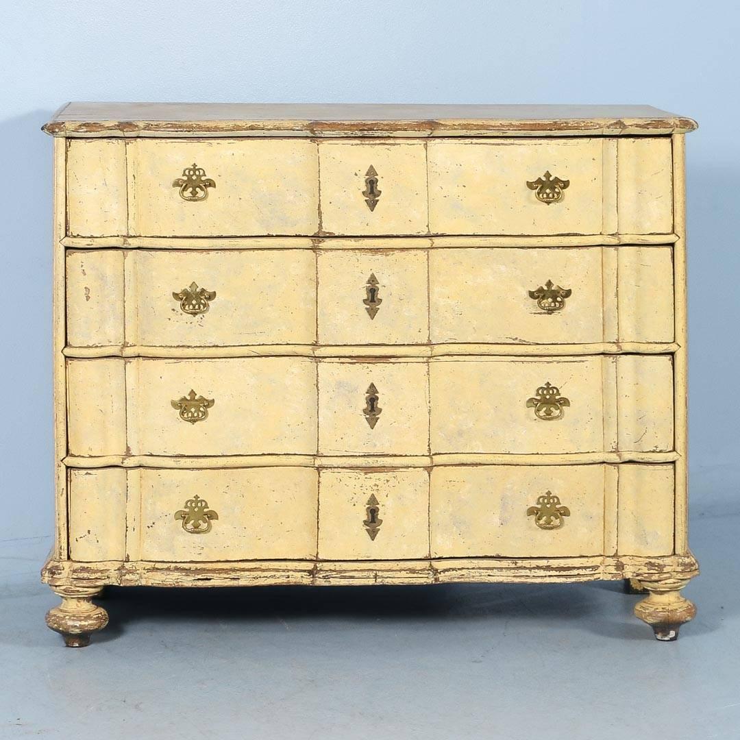 Painted Antique Baroque Chest of Drawers from Denmark, circa 1740-1760