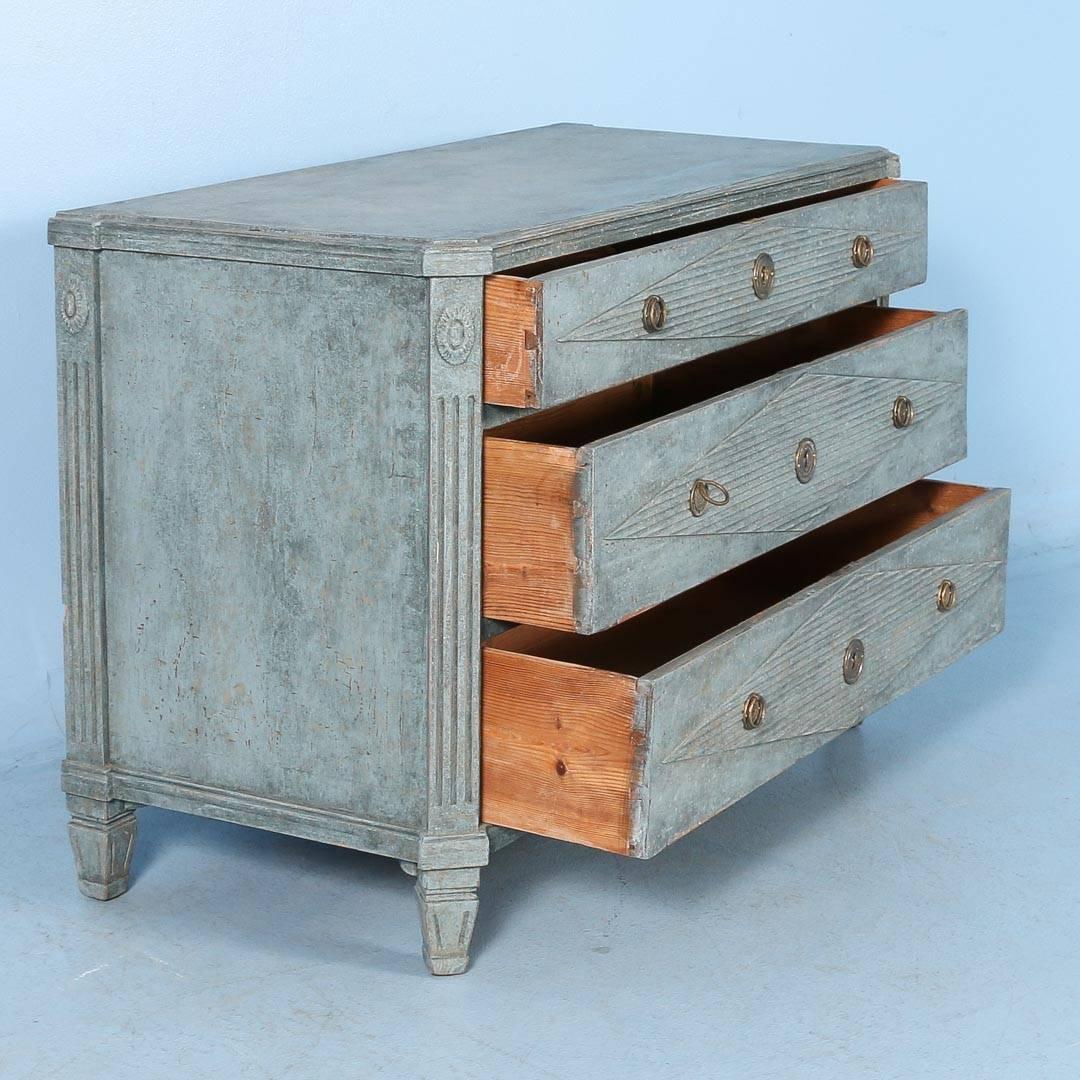 19th Century Antique Gustavian Original Blue Painted Chest of Drawers, circa 1840s