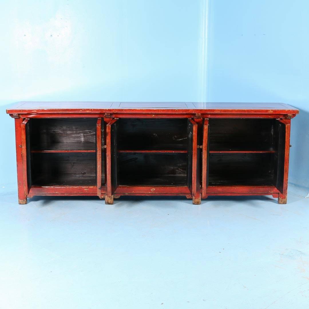 Antique Red Lacquered Chinese 9' Sideboard, circa 1800 In Good Condition In Round Top, TX