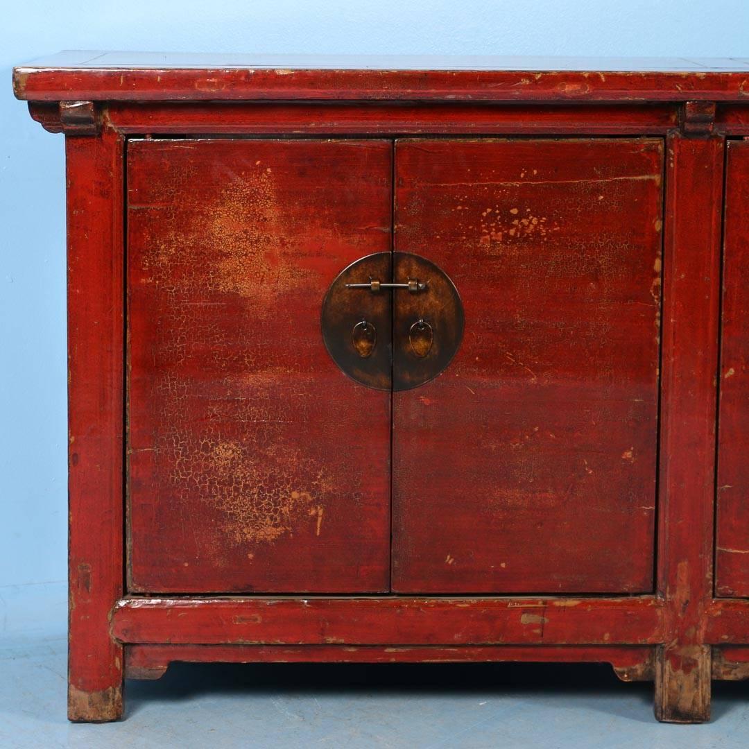 19th Century Antique Red Lacquered Chinese 9' Sideboard, circa 1800