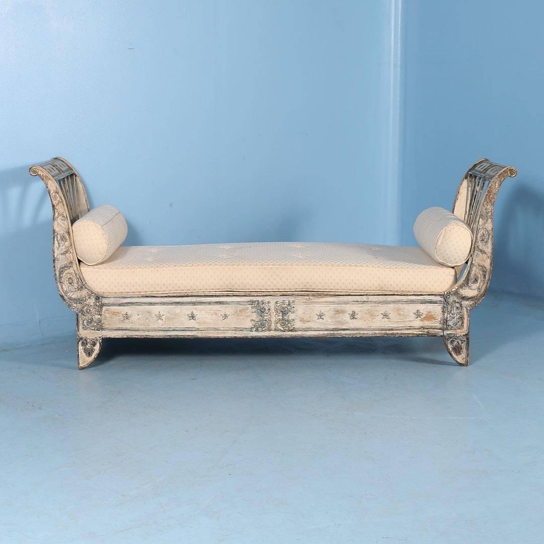 Swedish Antique Gustavian Original White Painted Settee from Sweden, circa 1840