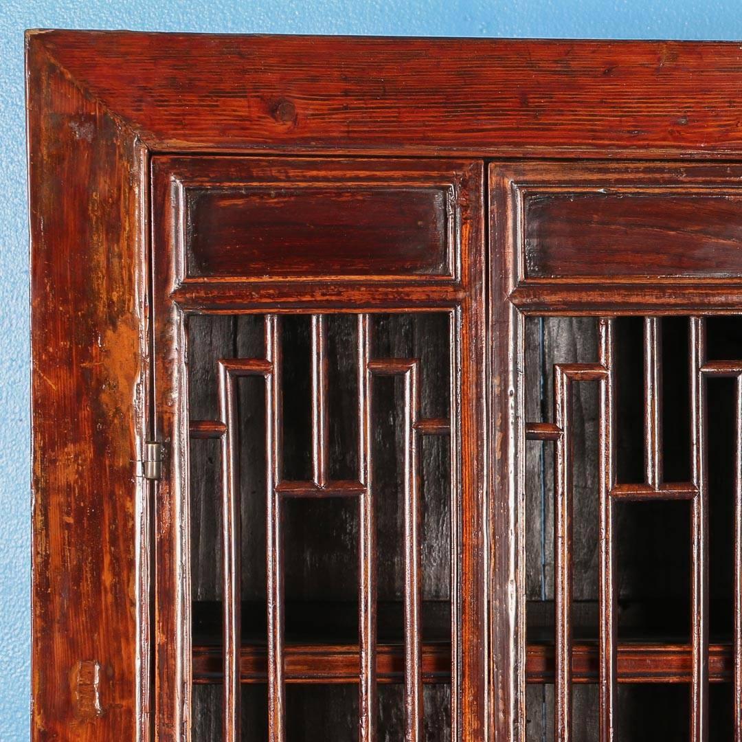 19th Century Antique Red Lacquered Six-Door Bookcase Cabinet from China, circa 1840-1860