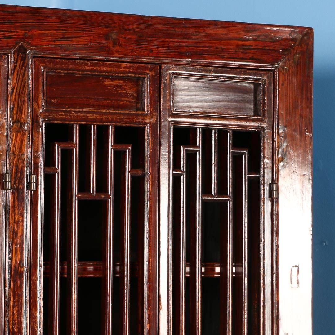 Antique Red Lacquered Six-Door Bookcase Cabinet from China, circa 1840-1860 3