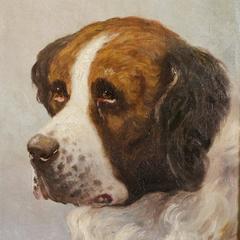 Original Oil on Canvas Painting of St. Bernard Dog, circa 1900