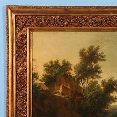 Original Oil on Canvas, Signed Flemish Landscape of River Crossing with Cattle