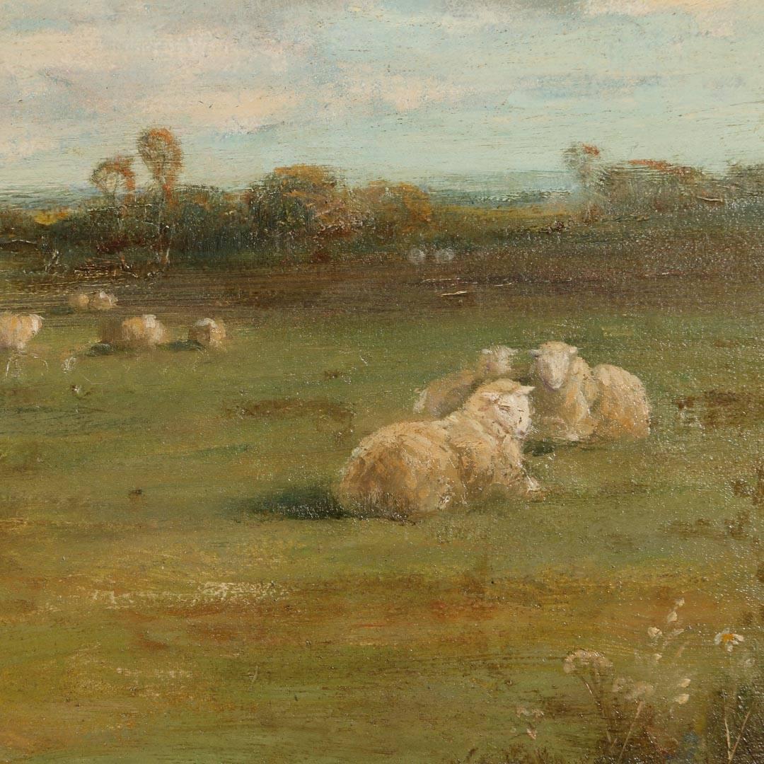 20th Century Oil on Canvas Landscape of Shepherd and His Dog, circa 1900