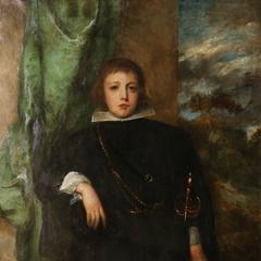 Large Original Oil on Canvas, Young Noble Boy and His Dog